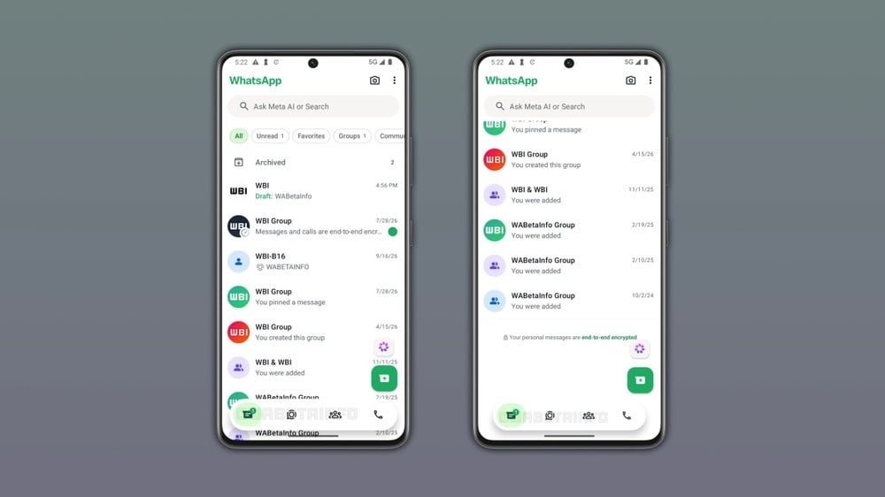WhatsApp per Android: la barra in basso si restringe scorrendo