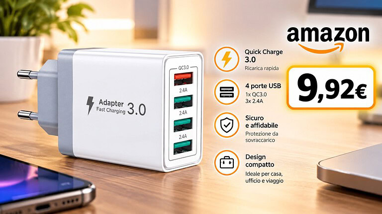 Caricatore USB Aioneus a 9 euro: 4 porte e Quick Charge 3.0