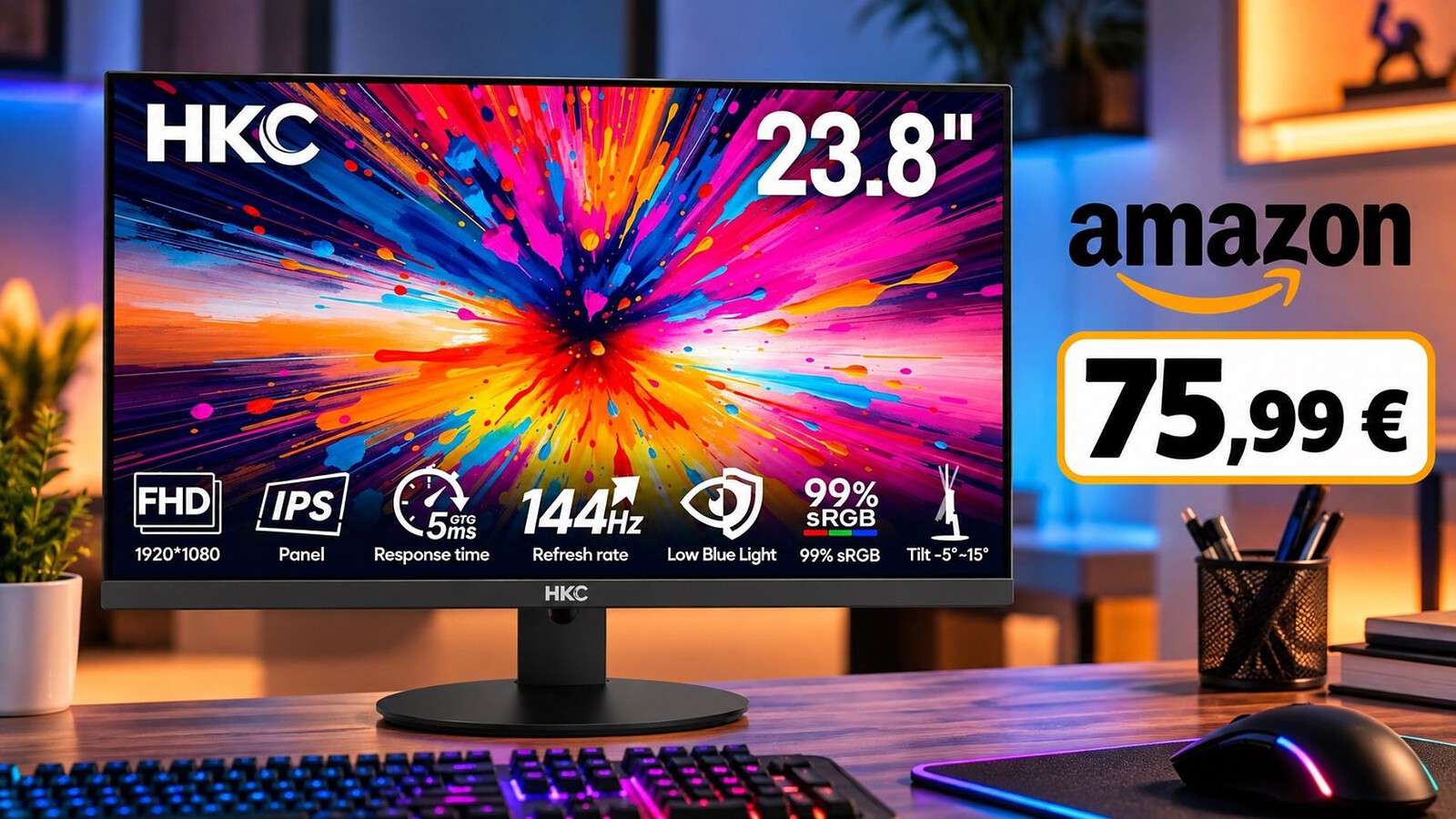 HKC V2418S: monitor IPS a 144Hz al minimo storico su Amazon