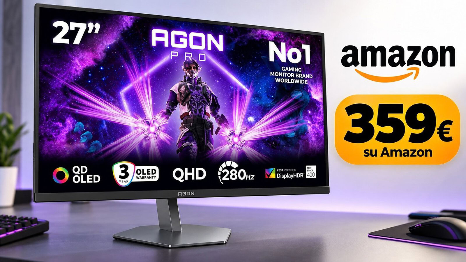Monitor AOC QD OLED da 240 Hz al minimo storico su Amazon