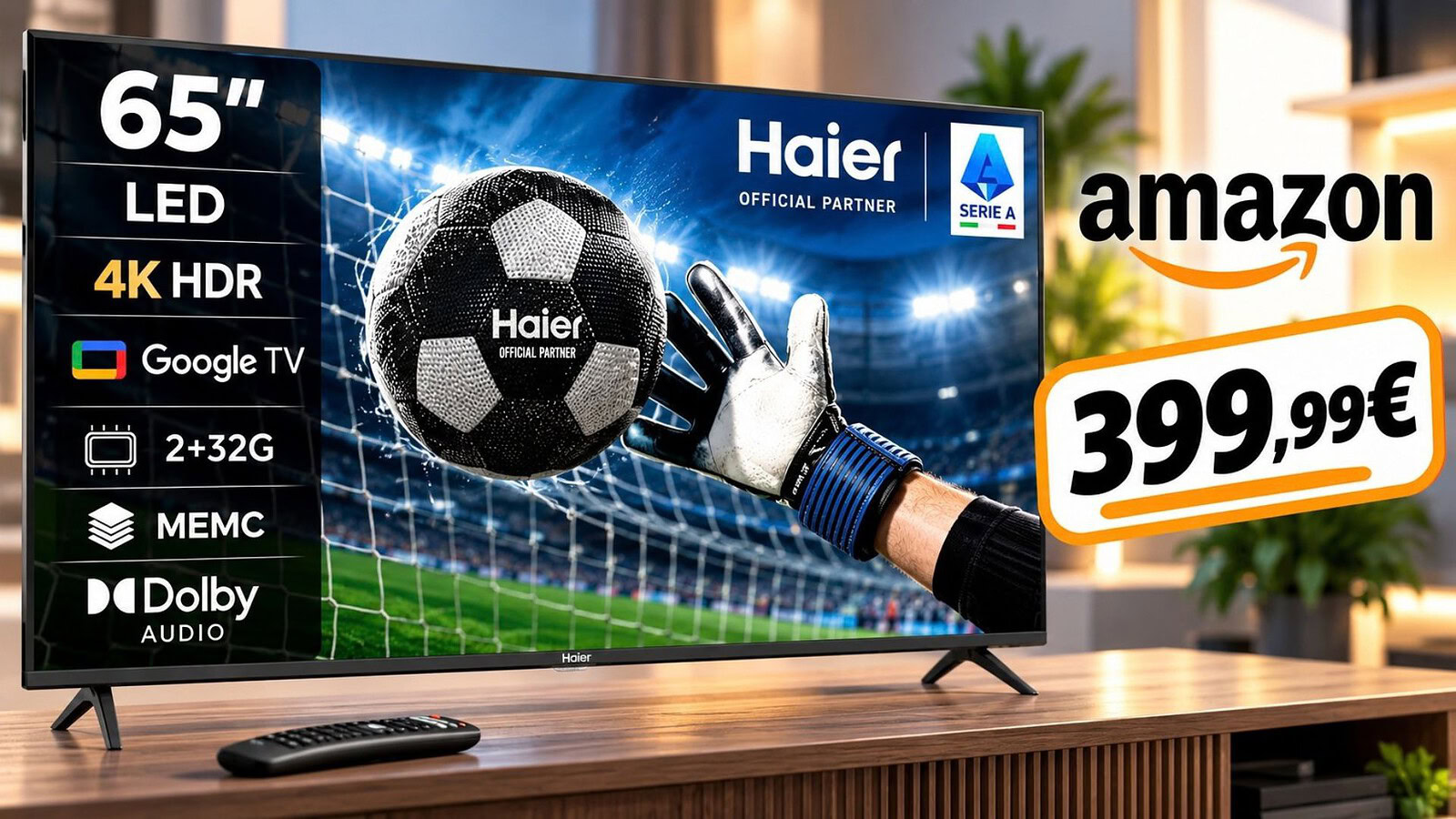 Haier Smart TV 65 pollici 4K a 399,99€ su Amazon con 4 HDMI 2.1