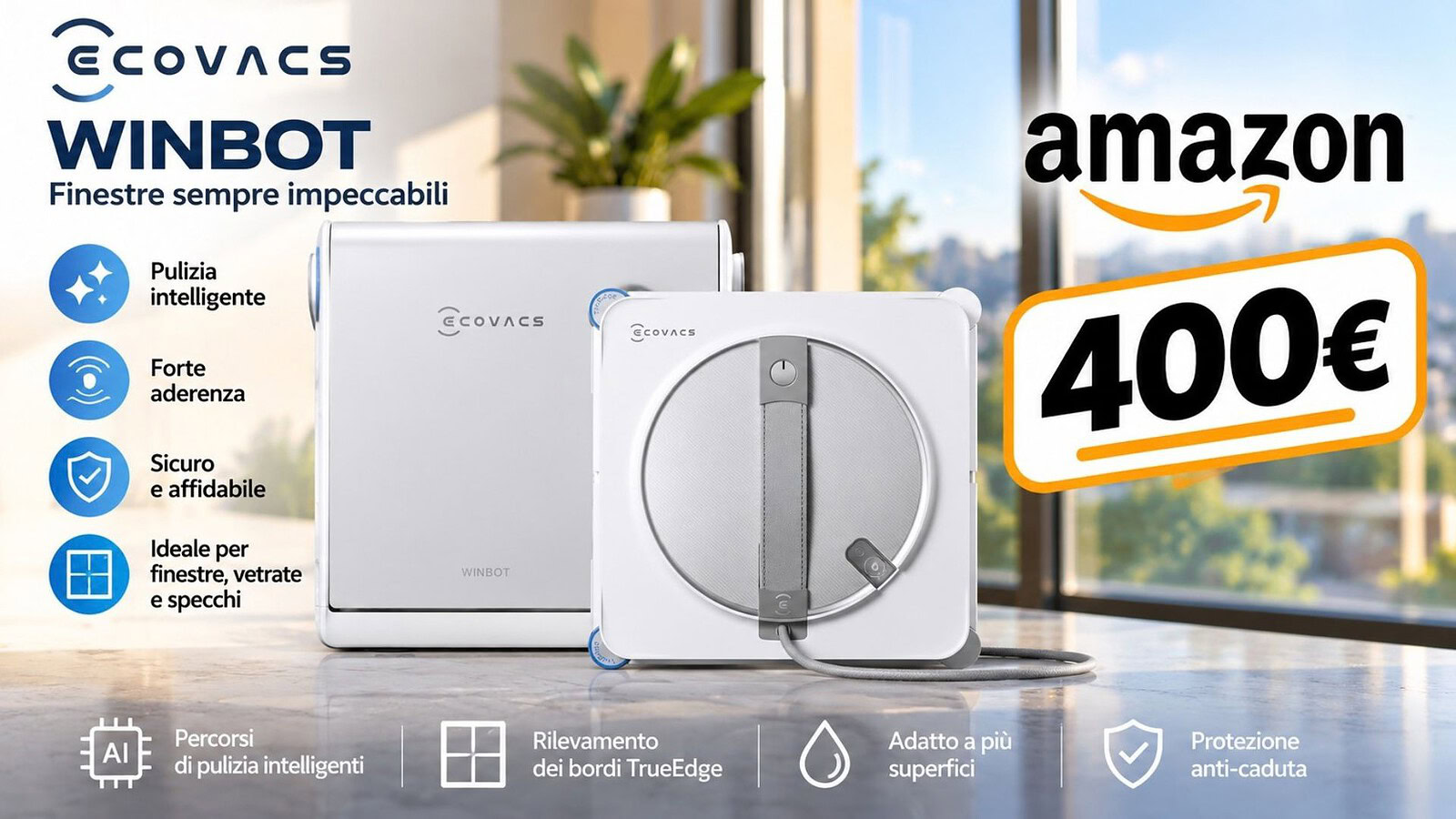ECOVACS WINBOT W2S OMNI al minimo storico su Amazon: 400,99€