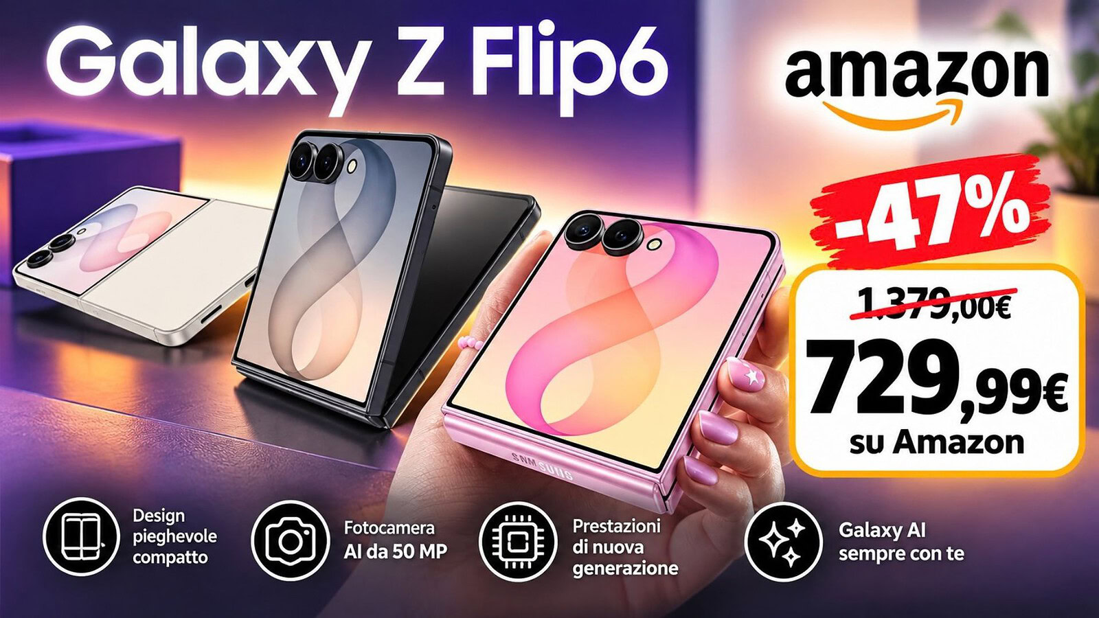Samsung Galaxy Z Flip 8 a 729 euro su Amazon, sconto del 47%
