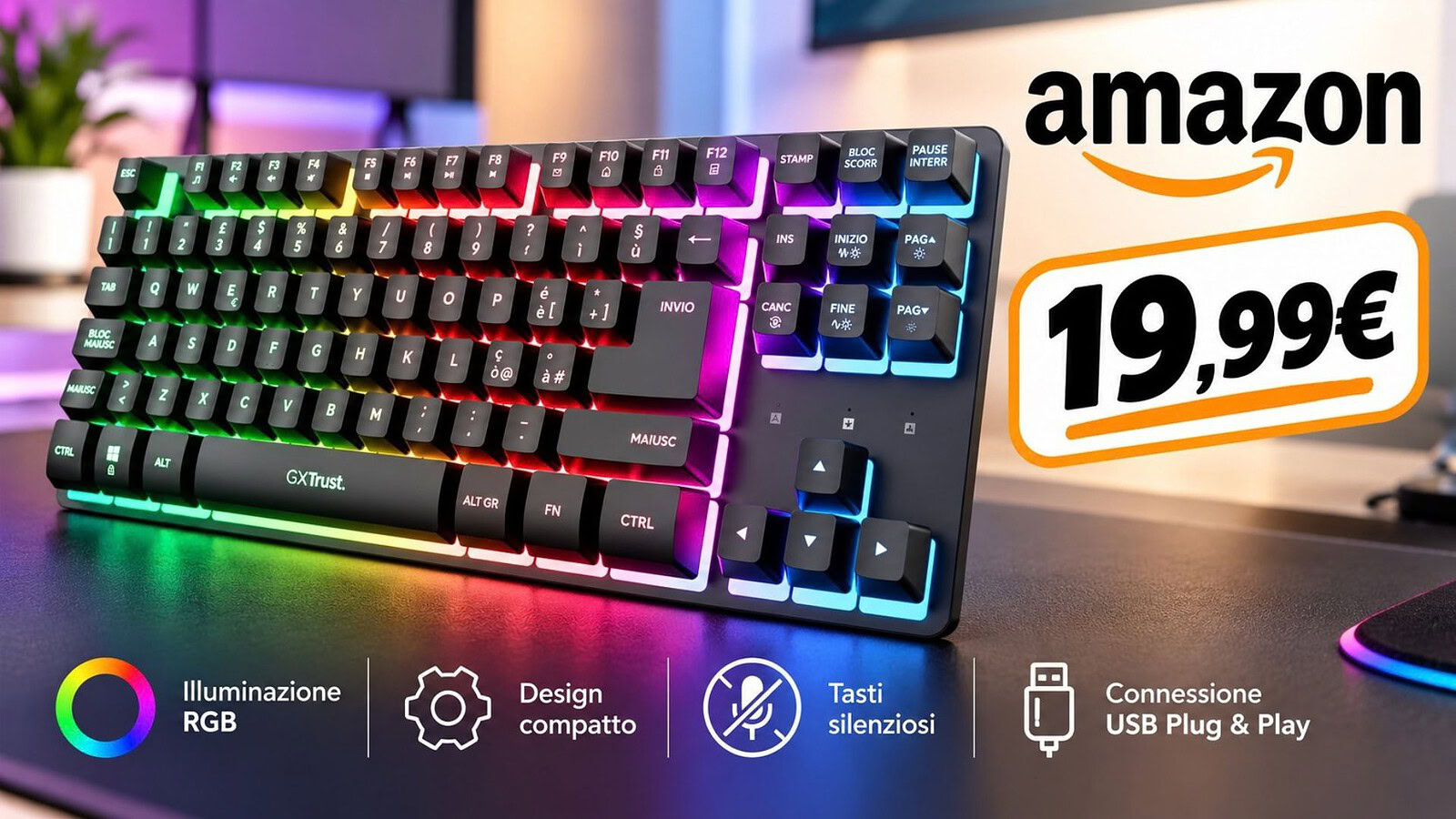 GXTrust Dothix: tastiera wireless TKL al minimo storico su Amazon