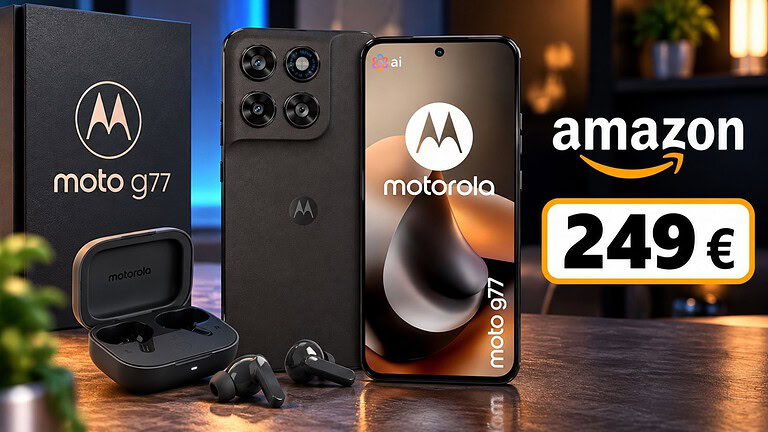 Motorola moto g77 e moto buds bass a 249 euro invece di 419 su Amazon