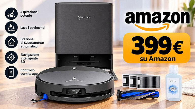 ECOVACS DEEBOT T90 PRO OMNI scende a 399 euro con 30.000 Pa