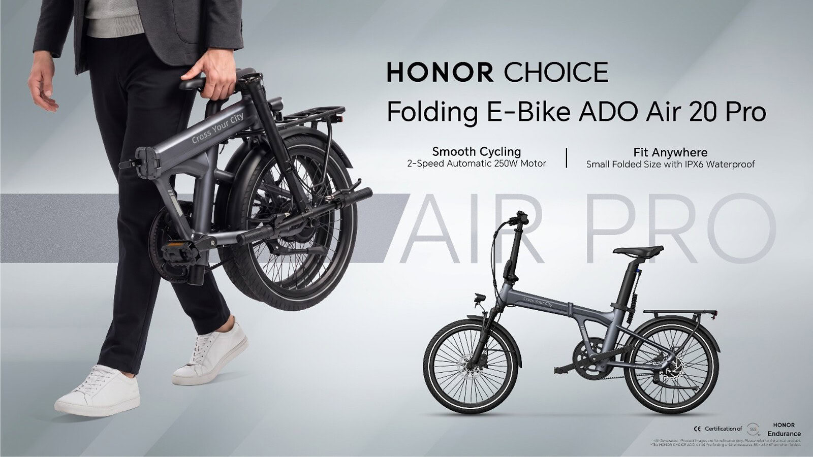 HONOR CHOICE ADO Air 20 Pro, e-bike pieghevole con cambio automatico