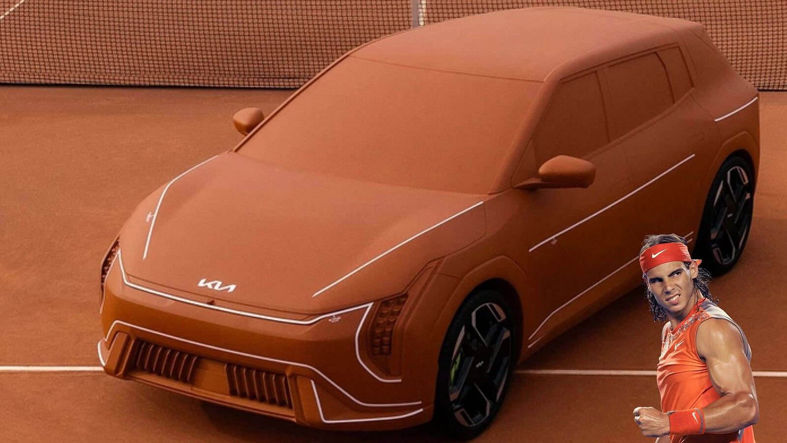 Kia EV4 GT di terra rossa: l'omaggio a grandezza reale a Nadal