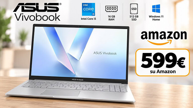 ASUS Vivobook 15 a 599€ su Amazon: 16GB DDR5 e NPU per l'IA