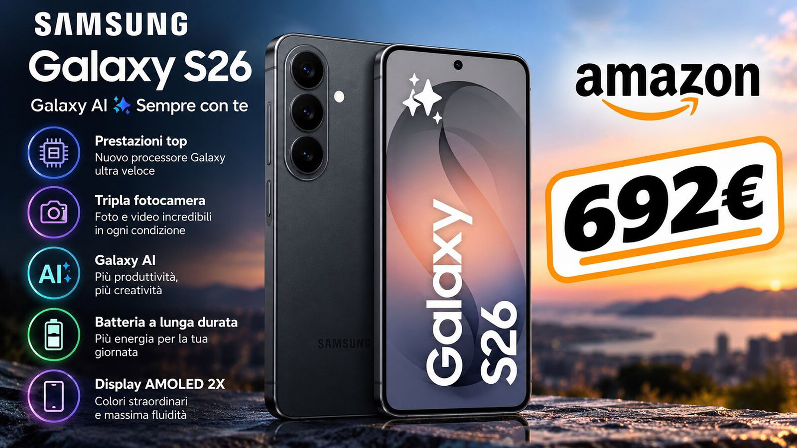 Samsung Galaxy S26 da 256 GB a 692 euro su Amazon per i Prime