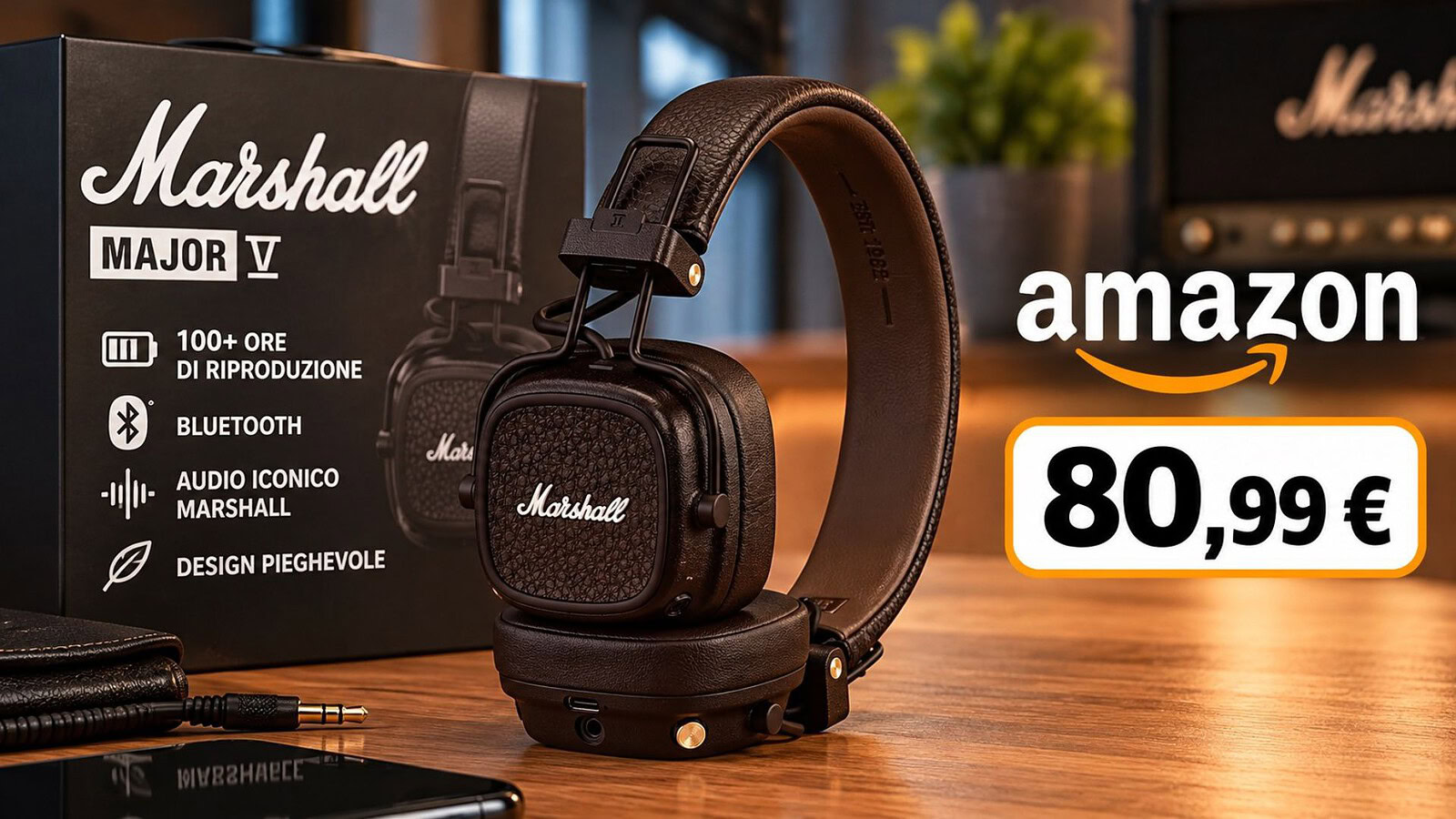 Marshall Major V a 81€ su Amazon: oltre 100 ore di autonomia